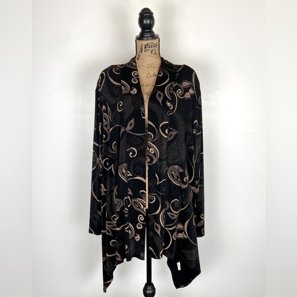 Vikki Vi Traveler Floral Long Sleeve Cardigan Size 2X Black High Low Open Front - Picture 1 of 9